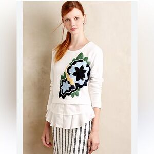 Anthropologie Little Yellow Button Rosalie Tiered Sweatshirt floral MED